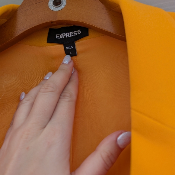 Express Cropped Jacket One Button Collar Size L Yellow Padded Shoulders - Picture 8 of 9